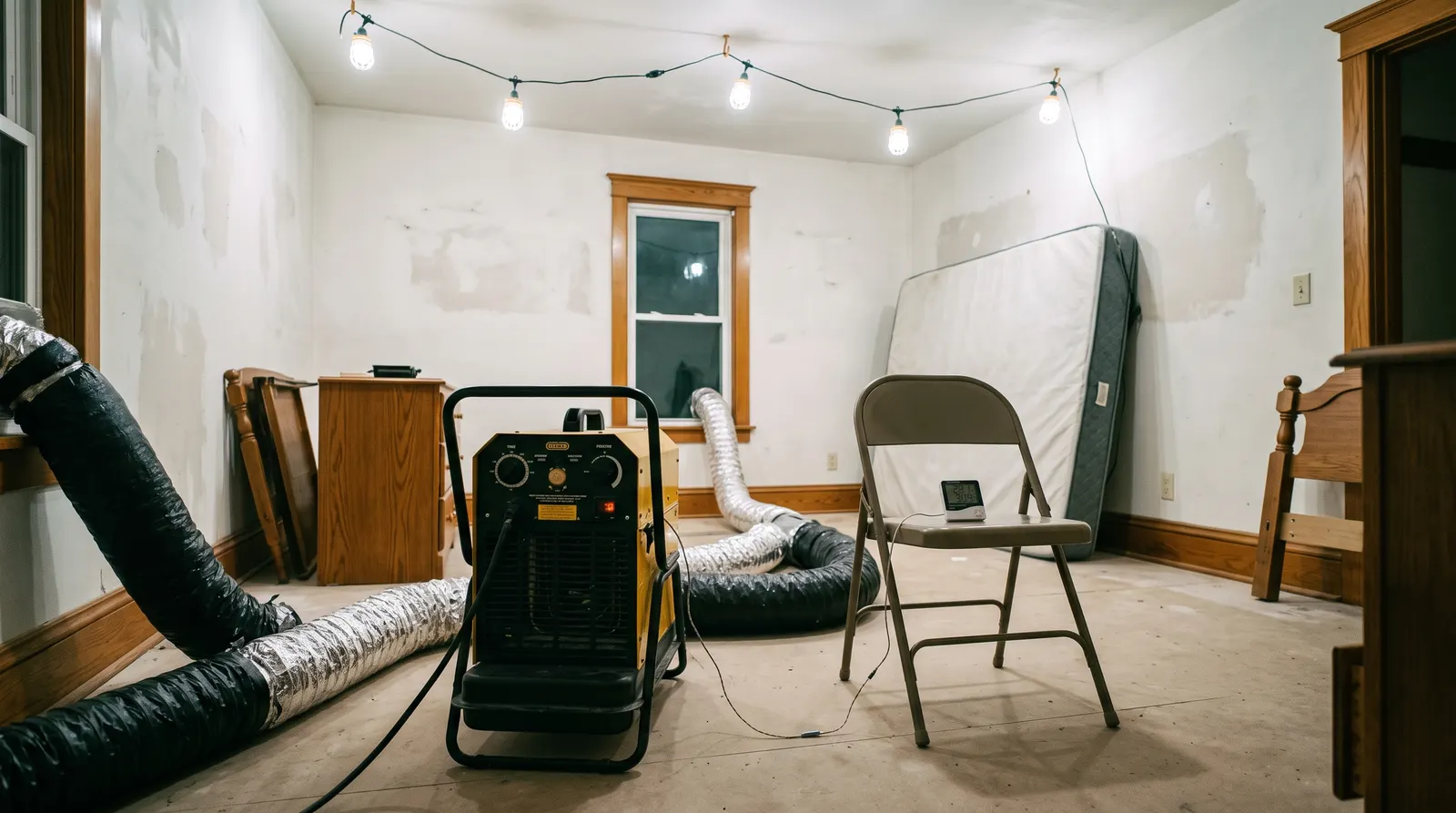 Portable heat treatment unit and temperature probes set up in a bedroom